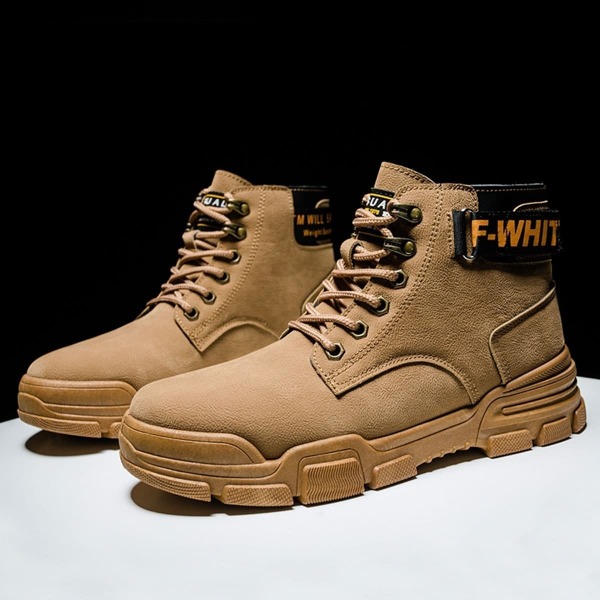 

Men Slogan Ribbon Decor Desert Boots, Brown