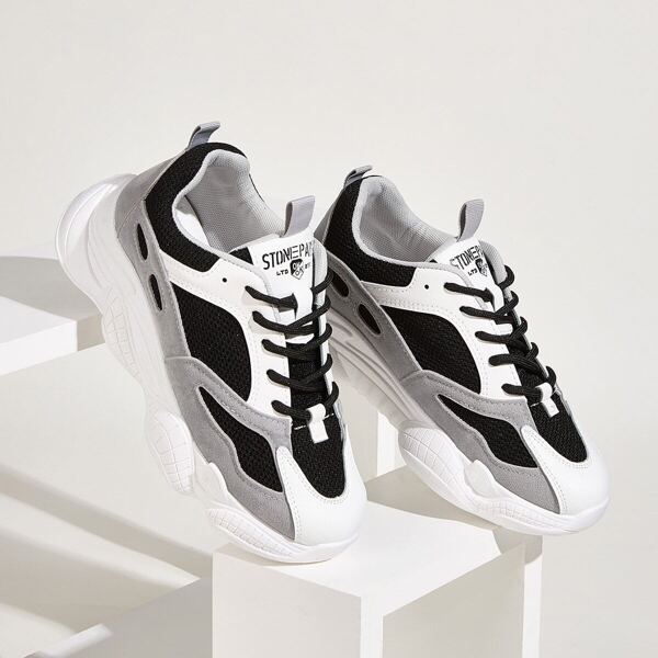

Lace-up Front Mesh Panel Chunky Sneakers, Multicolor