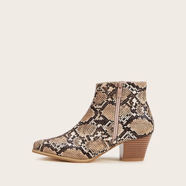 

Snakeskin Print Side Zip Western Boots, Multicolor