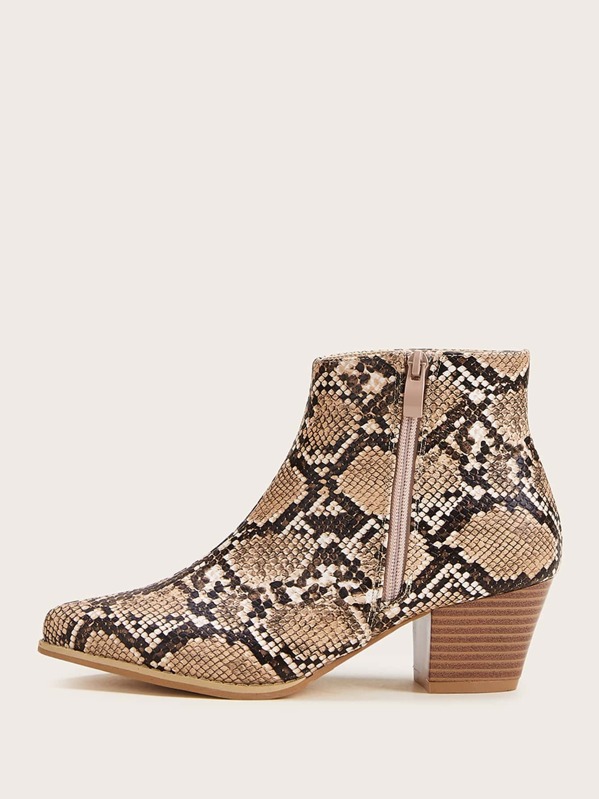 

Snakeskin Print Side Zip Western Boots, Multicolor