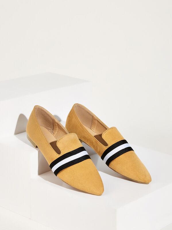 

Point Toe Striped Smoking Shoes, Yellow