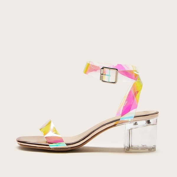 

Holographic Two Part Ankle Strap Chunky Heels