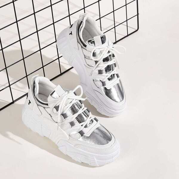 

Metallic Detail Lace-up Front Chunky Sneakers
