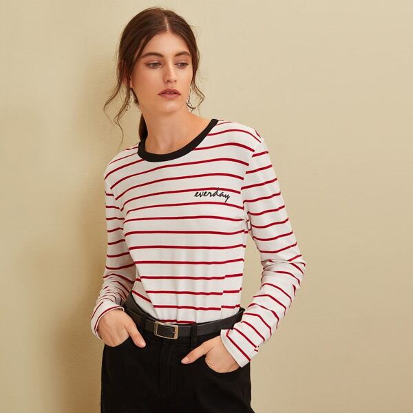 

Striped Letter Print Tee