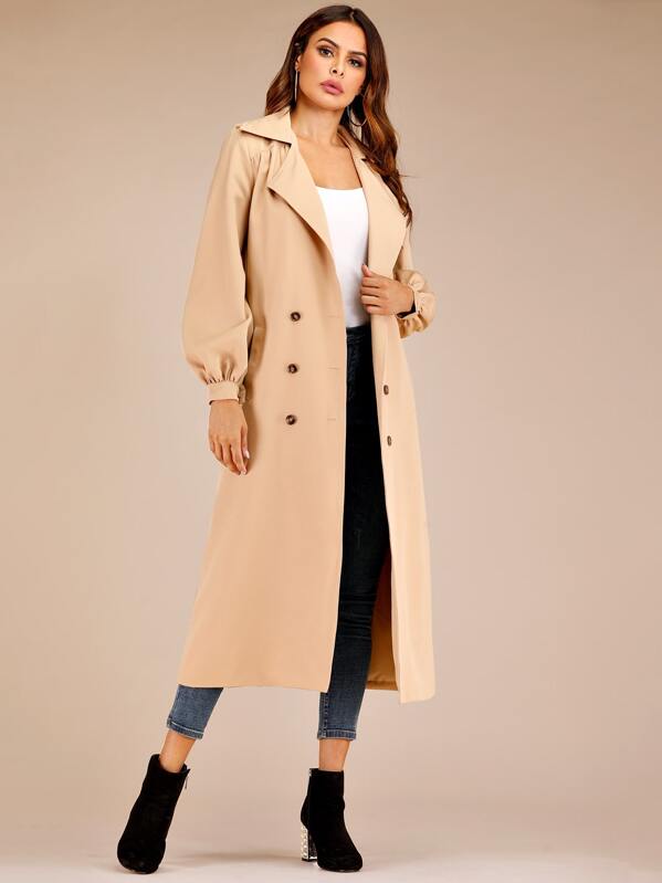 

Double Breasted Pocket Longline Trench Coat, Khaki, Andy