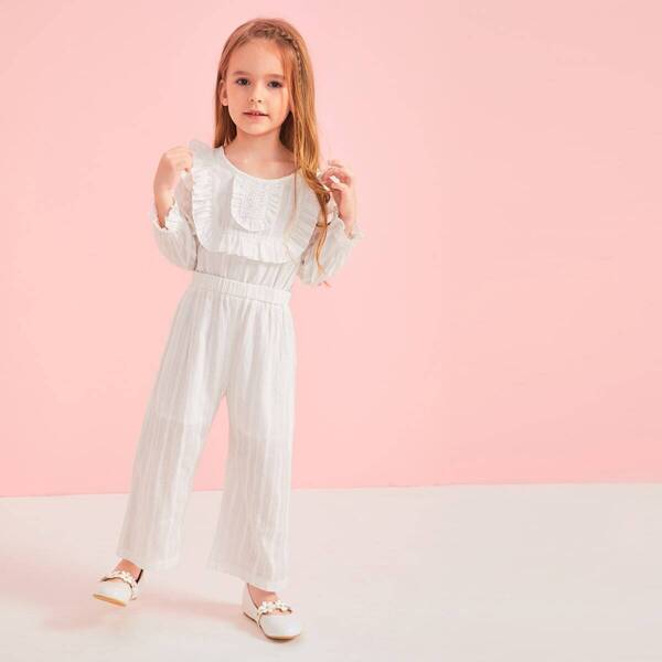 

Toddler Girls Frill Cuff Ruffle Trim Culotte Jumpsuit, White