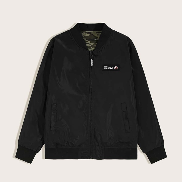 

Men Camo Print Double Face Reversible Bomber Jacket