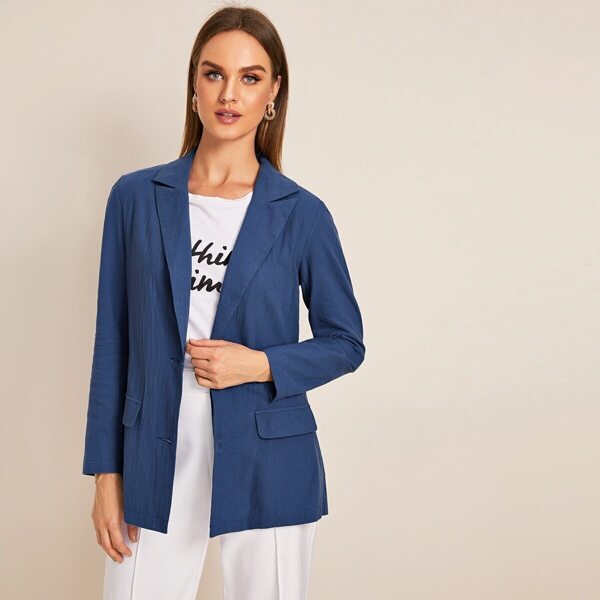

Lapel Neck Single Breasted Blazer, Blue