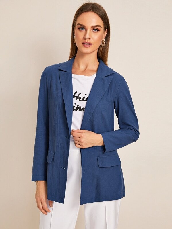 

Lapel Neck Single Breasted Blazer, Blue, Rasa
