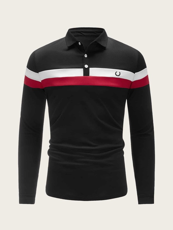

Men Cut And Sew Embroidery Polo Shirt, Black