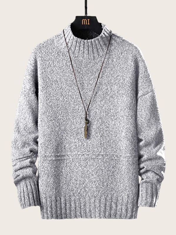 

Men High Neck Space Dye Jumper, Grey