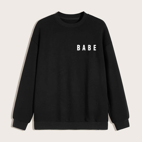 

Men Drop Shoulder Letter Print Sweatshirt, Black