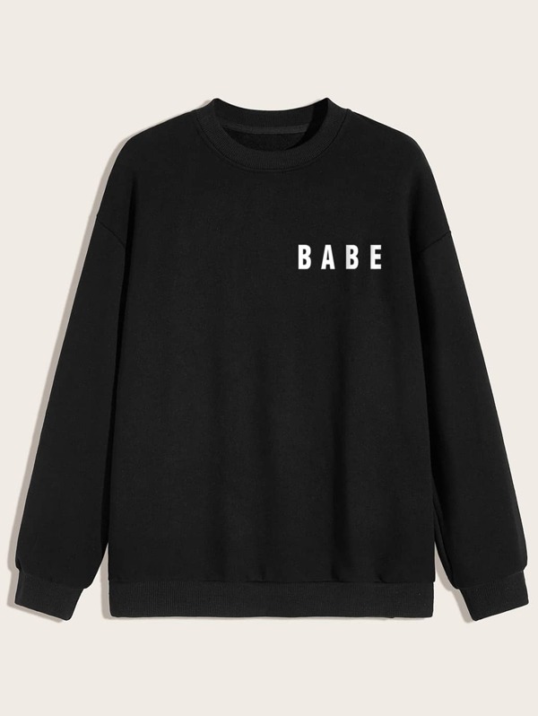 

Men Drop Shoulder Letter Print Sweatshirt, Black