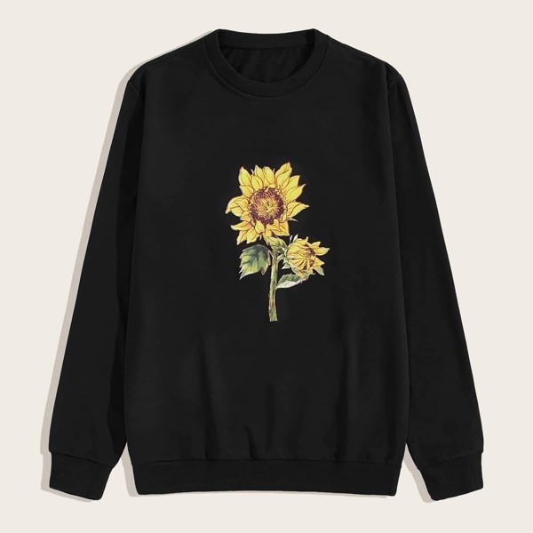 

Men Sunflower Print Sweatshirt, Black