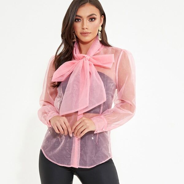 

Organza Pussybow Blouse Without Bandeau, Pink pastel