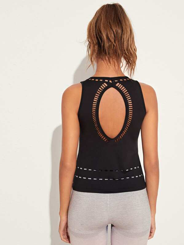 

Solid Cut Out Tank Top, Black, Giulia
