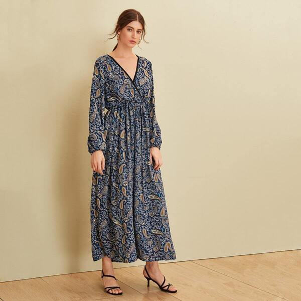 

Paisley Print Surplice Front Dress