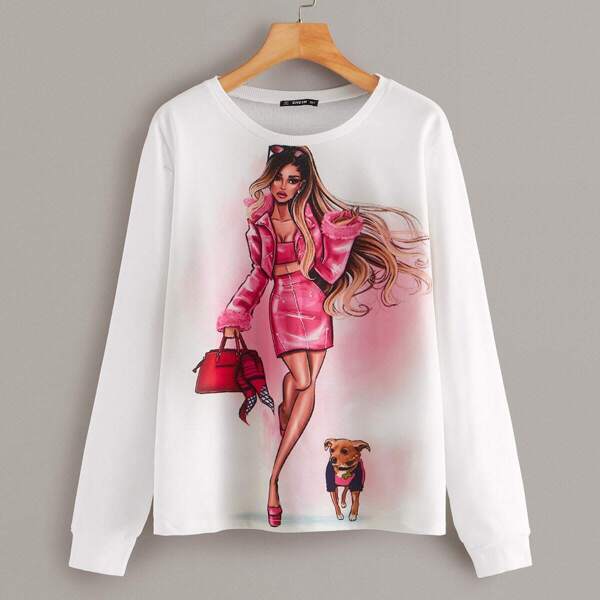 

Figure and Dog Print Sweatshirt, White