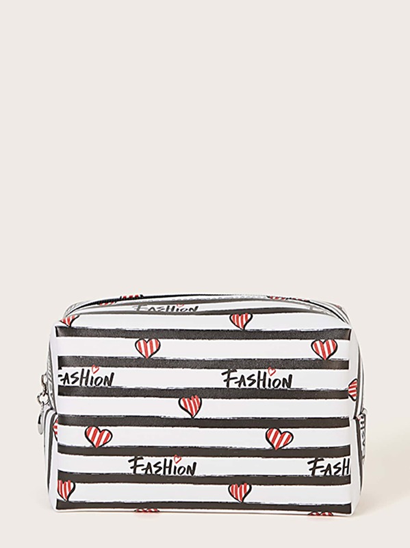 

Striped & Heart Pattern Makeup Bag, Multicolor