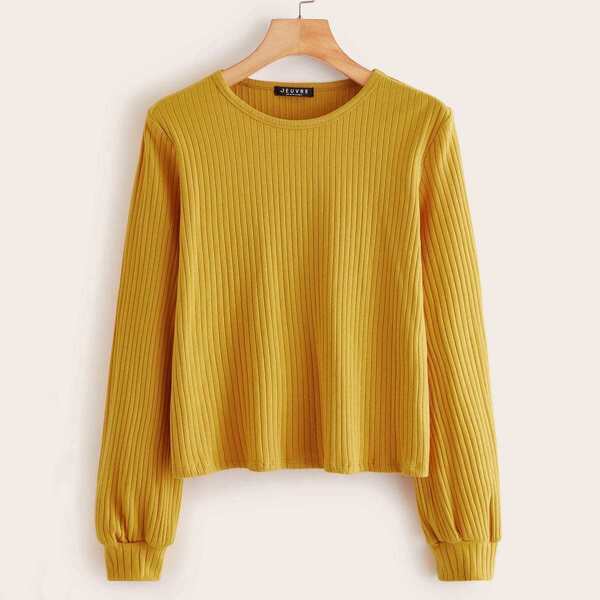 

Solid Rib-knit Tee, Yellow bright