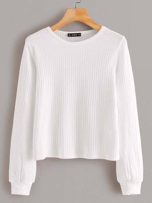 

Solid Rib-knit Tee, White