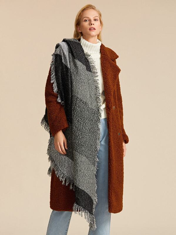 

Fringe Decor Colorblock Scarf, Black