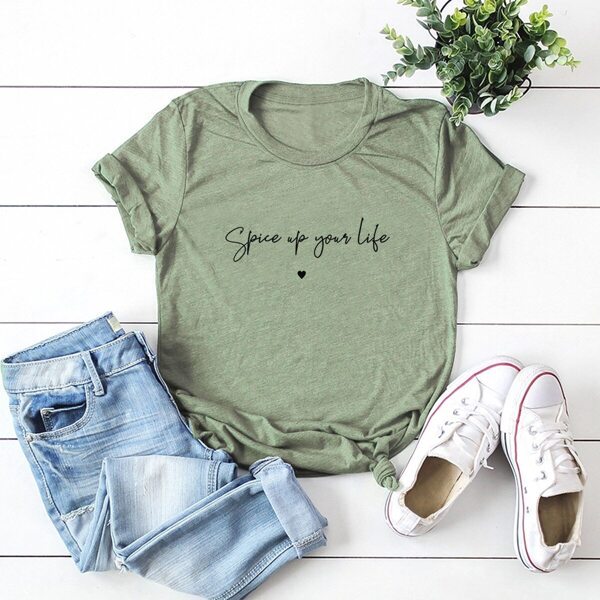 

Letter Print Round Neck Tee, Mint green