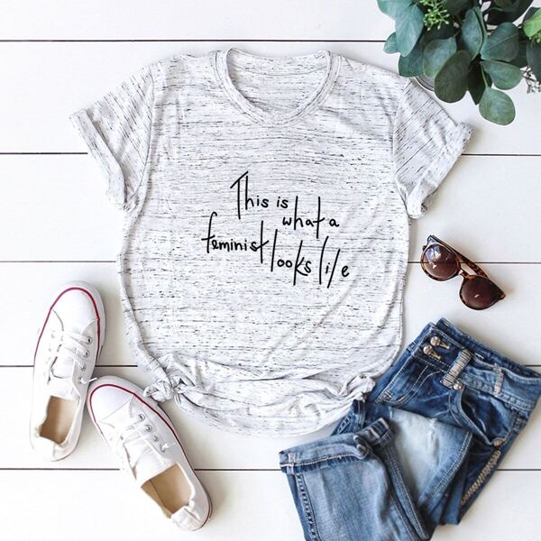 

Space Dye Slogan Print Tee, Grey