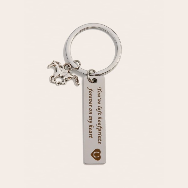 

Slogan Engraved Charm Keychain, Silver