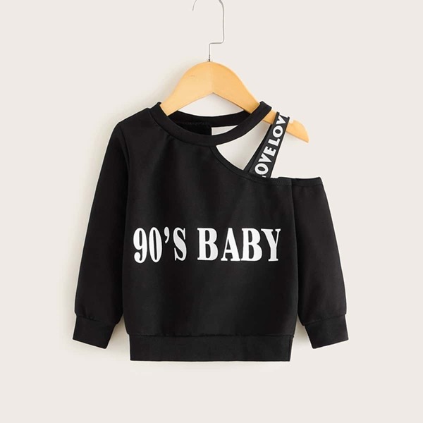 

Toddler Girls Cut Out Letter Tape Sweatshirt, Black