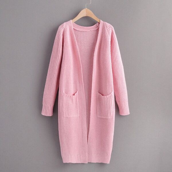 

Dual Pockets Raglan Sleeve Ribbed Knit Cardigan, Pink