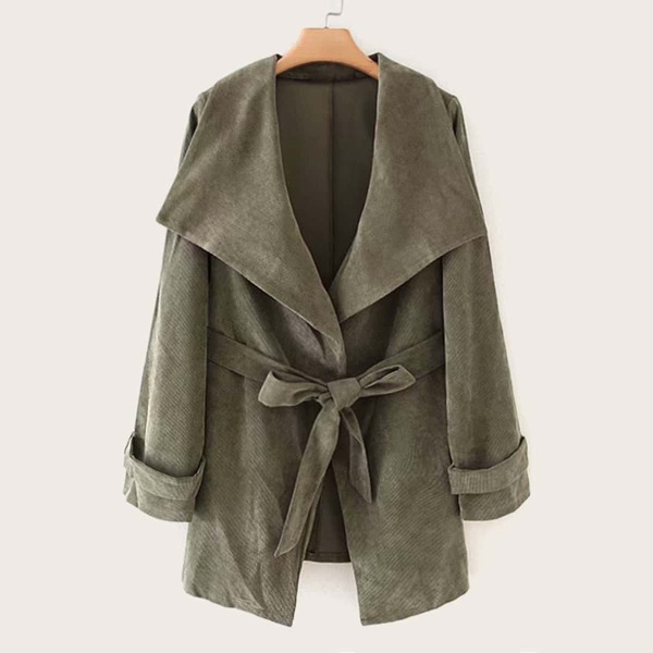

Corduroy Waterfall Self Tie Trench Coat