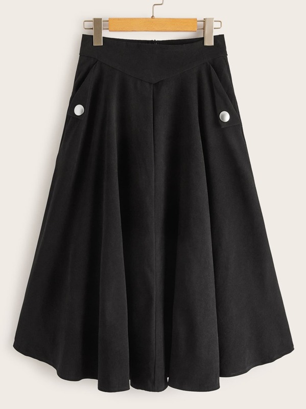

Double Button Swing Midi Skirt, Black