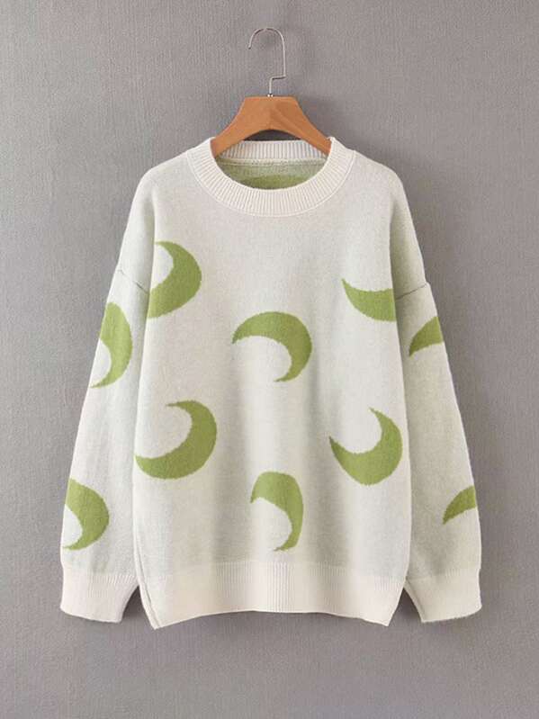 

Moon Print Drop Shoulder Jumper, White