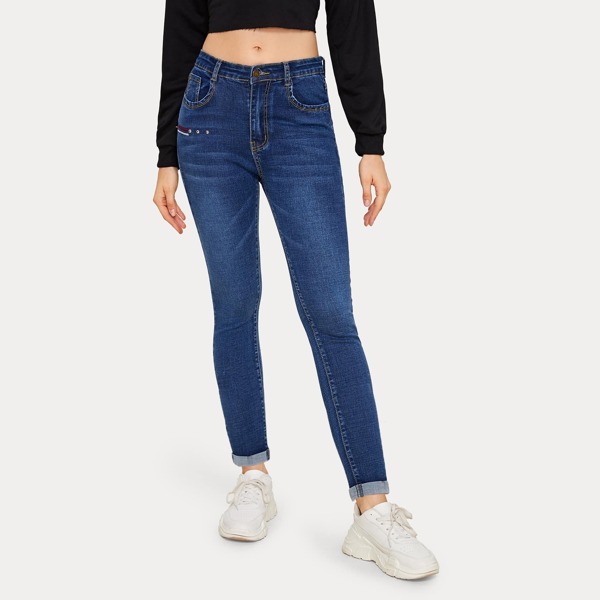 

Solid 5-pocket Skinny Jeans, Blue