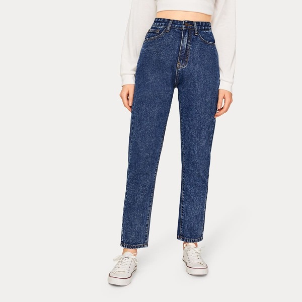 

Solid 5-pocket Mom Jeans, Blue