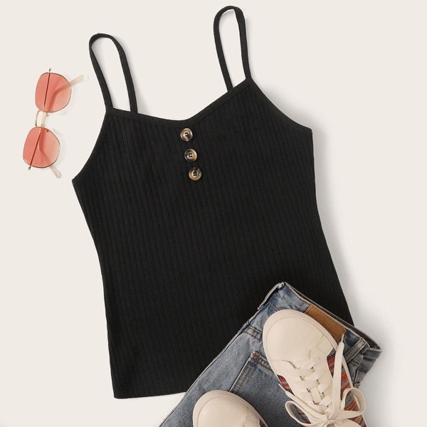 

Button Decoration Slim Rib-knit Cami