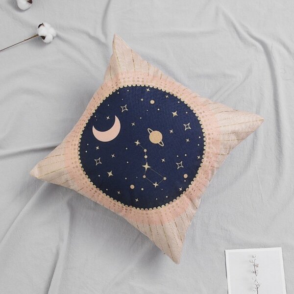 Planet & Moon & Star Print Cushion Cover