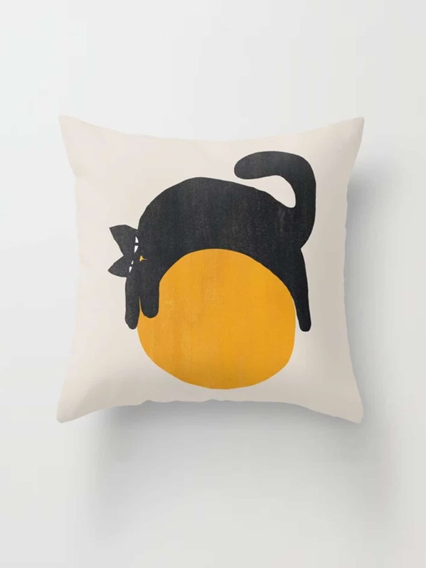 

Cute Cat On Ball Print Cushion Cover, Multicolor