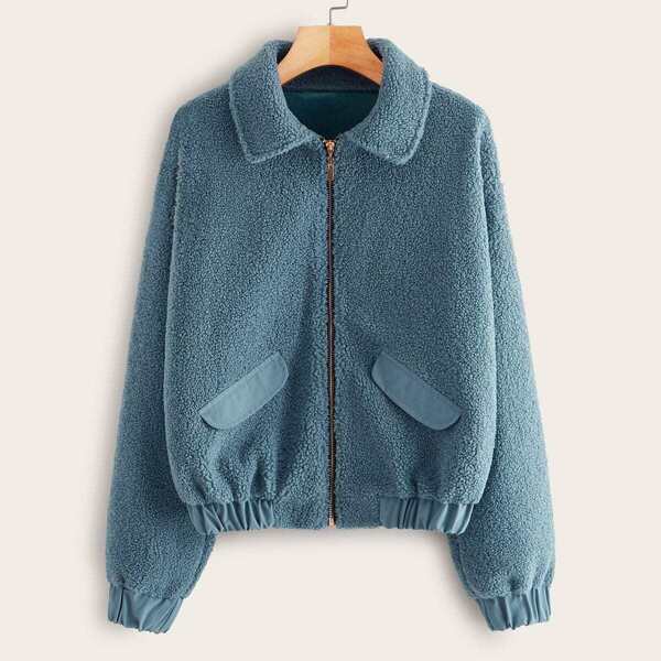 

Solid Zip-up Teddy Jacket