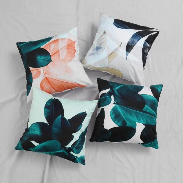 

1pc Leaf Print Cushion Cover, Multicolor