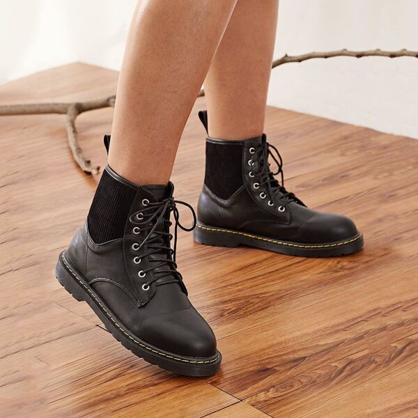 

Lace-up Front Combat Boots, Black