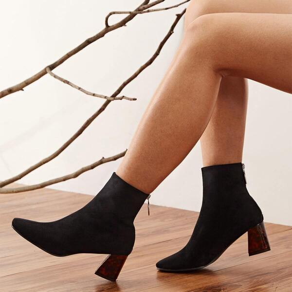 

Point Toe Zip Back Tortoiseshell Chunky Boots