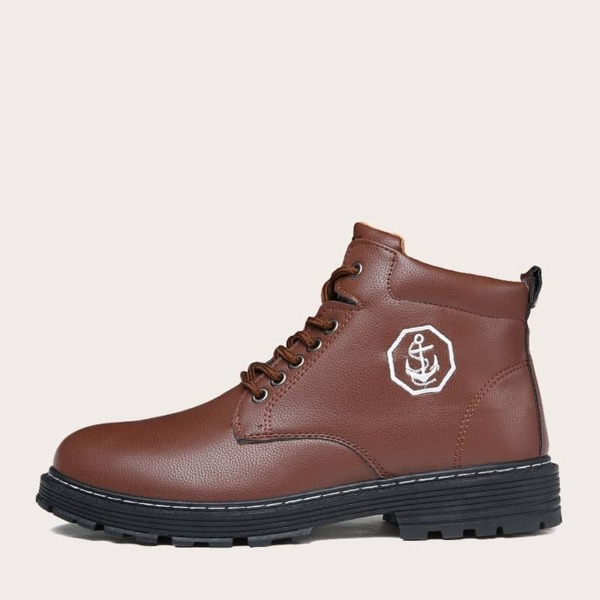 Men Flat Lug Sole Lace Up Boots