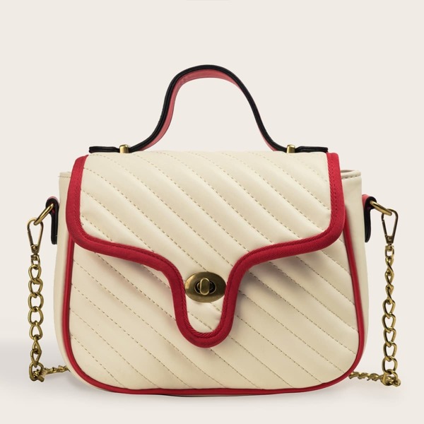 

Contrast Trim Quilted Chain Bag