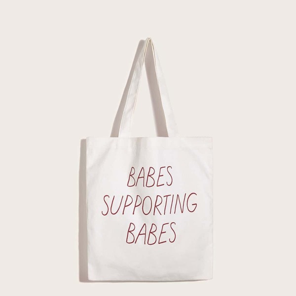 

Slogan Print Shopper Bag, White