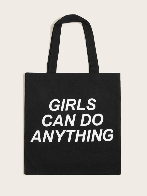 

Slogan Print Shoulder Bag, Black