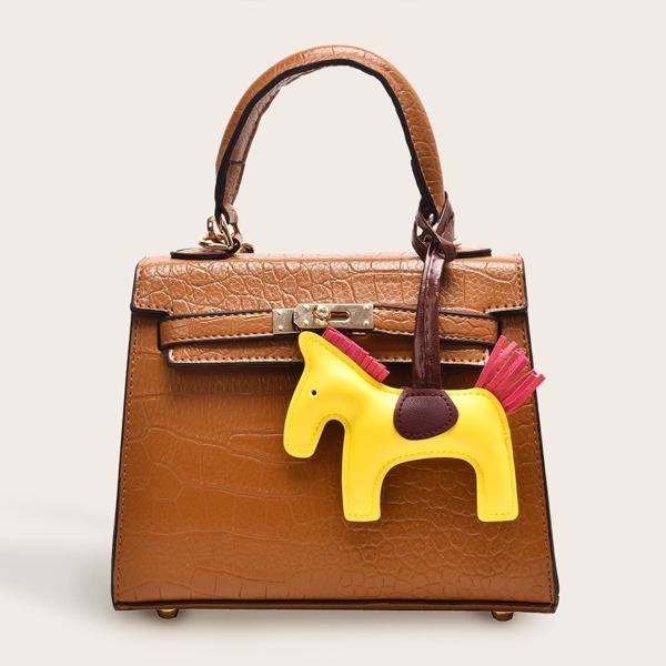 

Croc Satchel Bag With Horse Charm, Brown