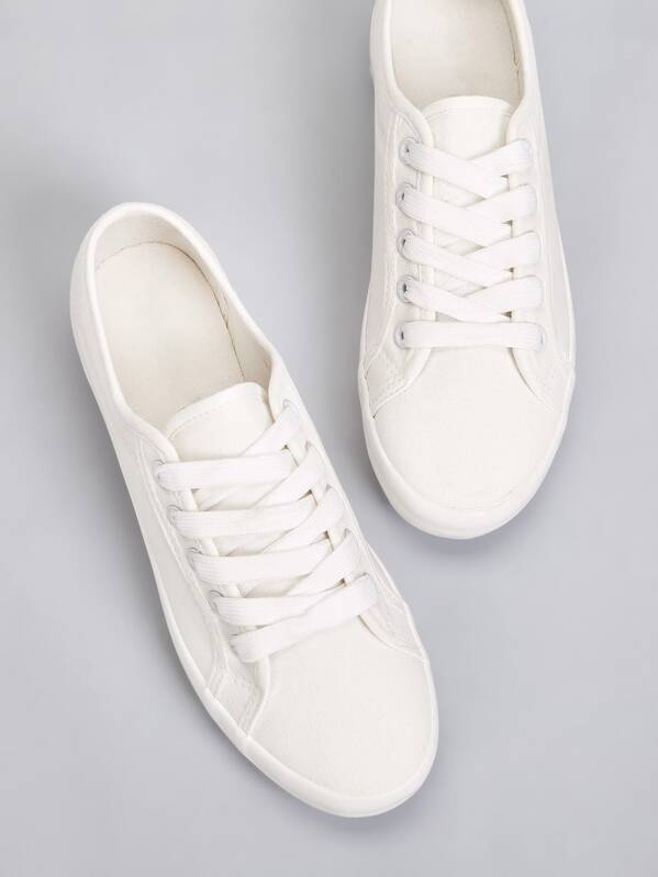 

Solid Lace Up Flat Trainers, White