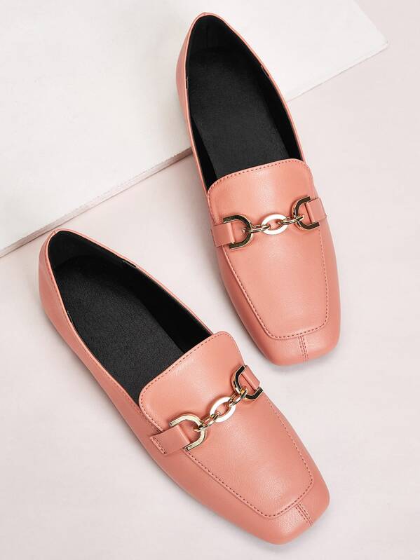 

Square Toe Metal Link Loafer Flats, Orange